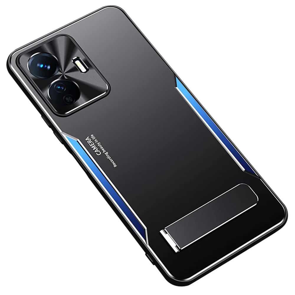 Kickstand Phone Cover for vivo Y77e 5G TPU+Aluminium Alloy Anti-drop Back Case - Blue - 1
