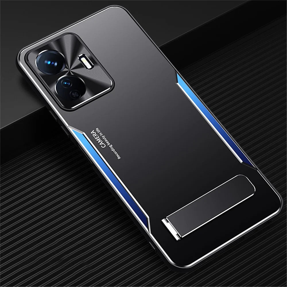 Kickstand Phone Cover for vivo Y77e 5G TPU+Aluminium Alloy Anti-drop Back Case - Blue - 2