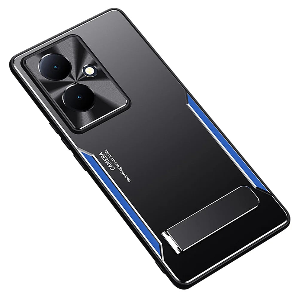 Kickstand Cover for vivo Y78+ 5G TPU+Aluminium Alloy Drop-proof Phone Case - Blue - 1