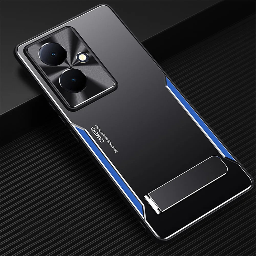 Kickstand Cover for vivo Y78+ 5G TPU+Aluminium Alloy Drop-proof Phone Case - Blue - 2