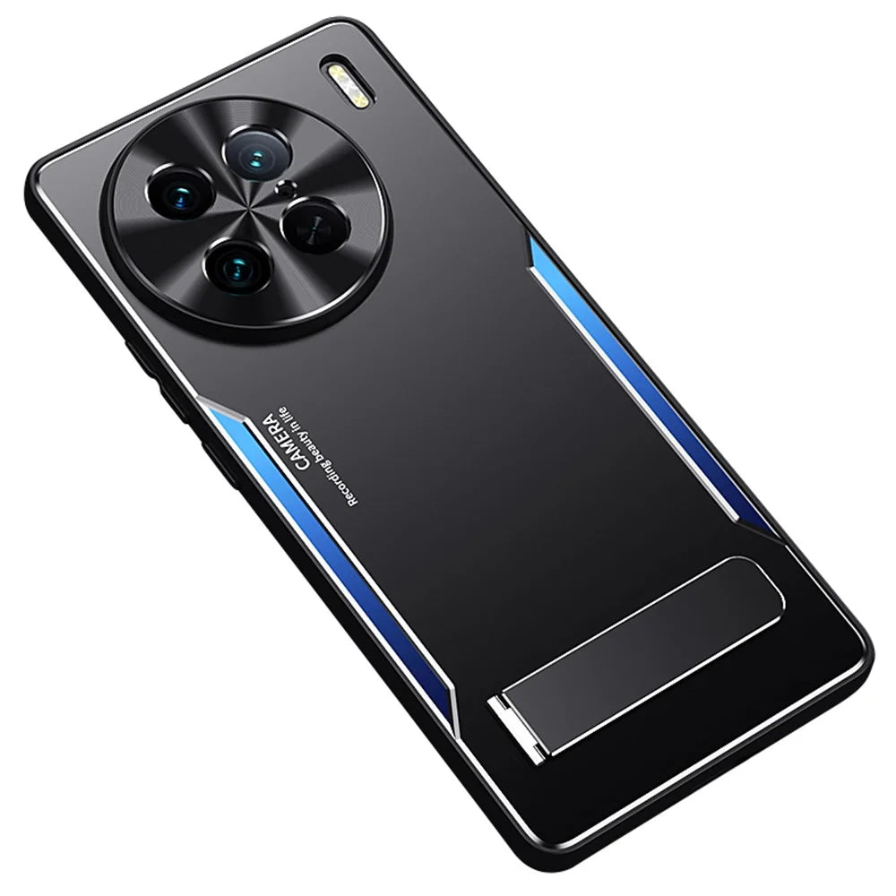 For vivo X90 Pro 5G TPU+Aluminium Alloy Shockproof Case Kickstand Phone Cover - Blue - 1
