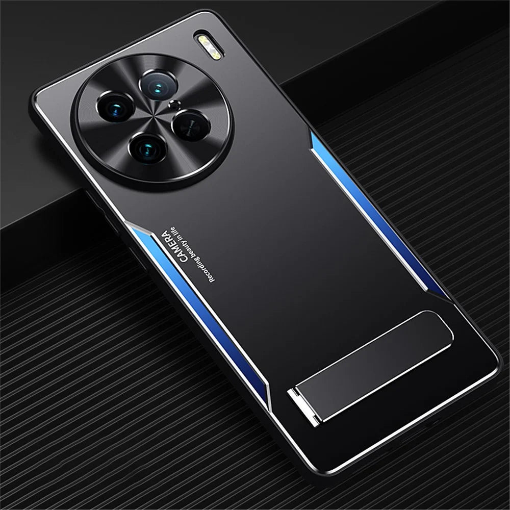 For vivo X90 Pro 5G TPU+Aluminium Alloy Shockproof Case Kickstand Phone Cover - Blue - 2
