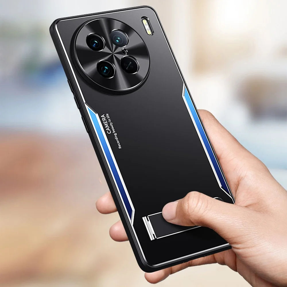 For vivo X90 Pro 5G TPU+Aluminium Alloy Shockproof Case Kickstand Phone Cover - Blue - 4