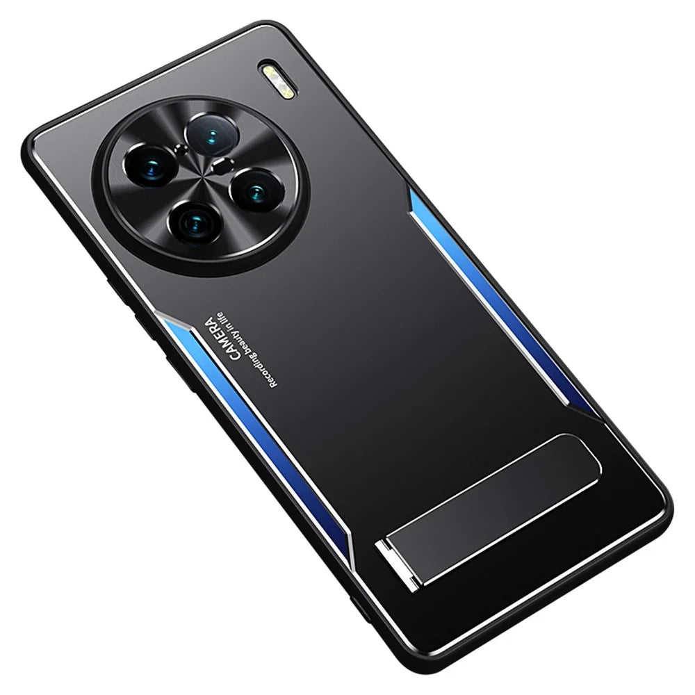 Anti-scratch Phone Cover for vivo X90 Pro+ 5G TPU+Aluminium Alloy Kickstand Case - Blue - 1