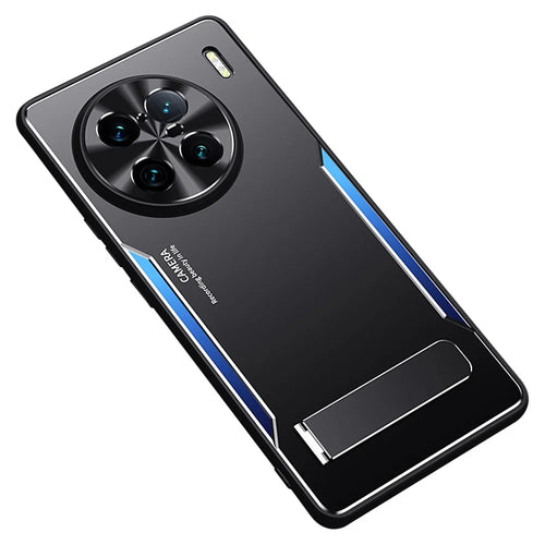 Anti-scratch Phone Cover for vivo X90 Pro+ 5G TPU+Aluminium Alloy Kickstand Case - Blue - 1