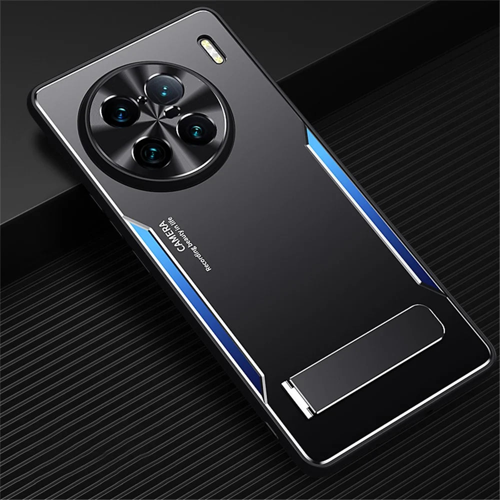 Anti-scratch Phone Cover for vivo X90 Pro+ 5G TPU+Aluminium Alloy Kickstand Case - Blue - 2