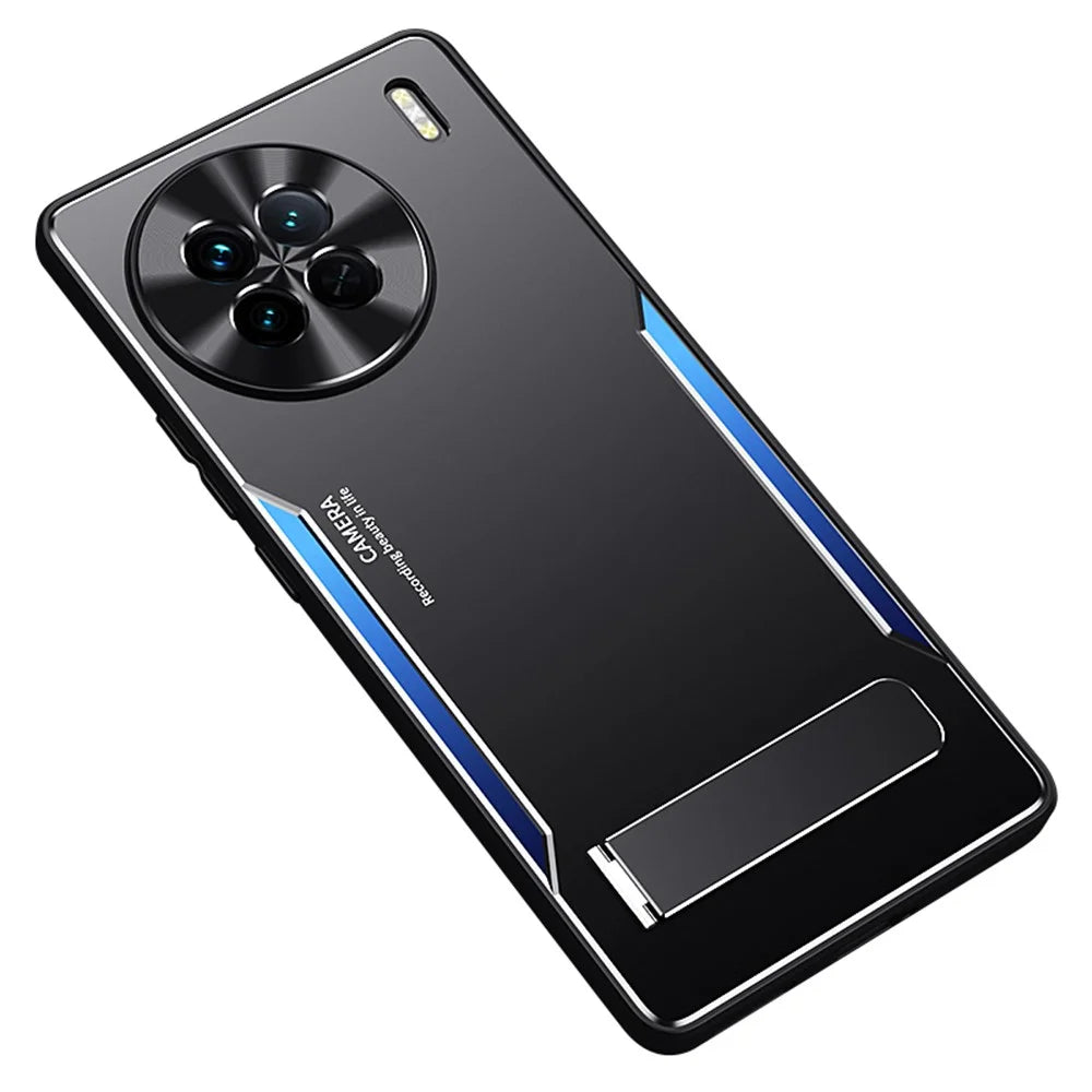 Anti-drop Cover for vivo X90 5G TPU+Aluminium Alloy Kickstand Phone Case - Blue - 1