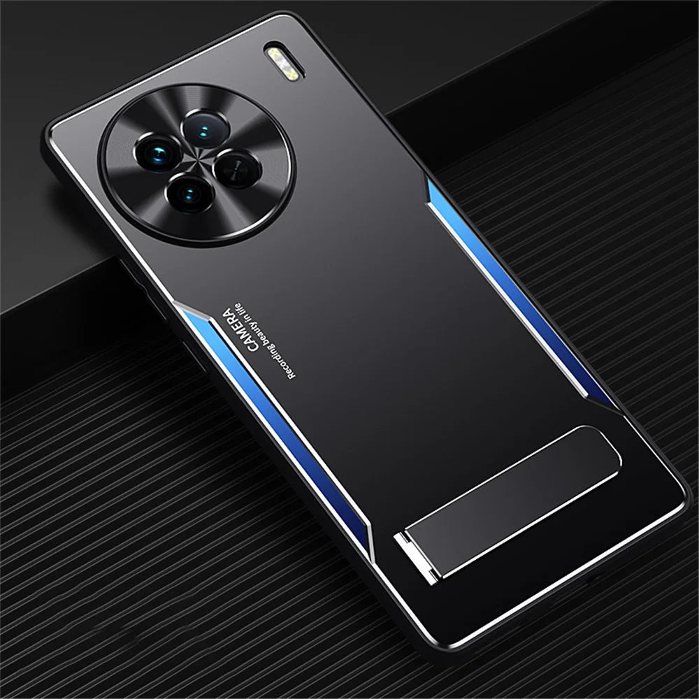 Anti-drop Cover for vivo X90 5G TPU+Aluminium Alloy Kickstand Phone Case - Blue - 2