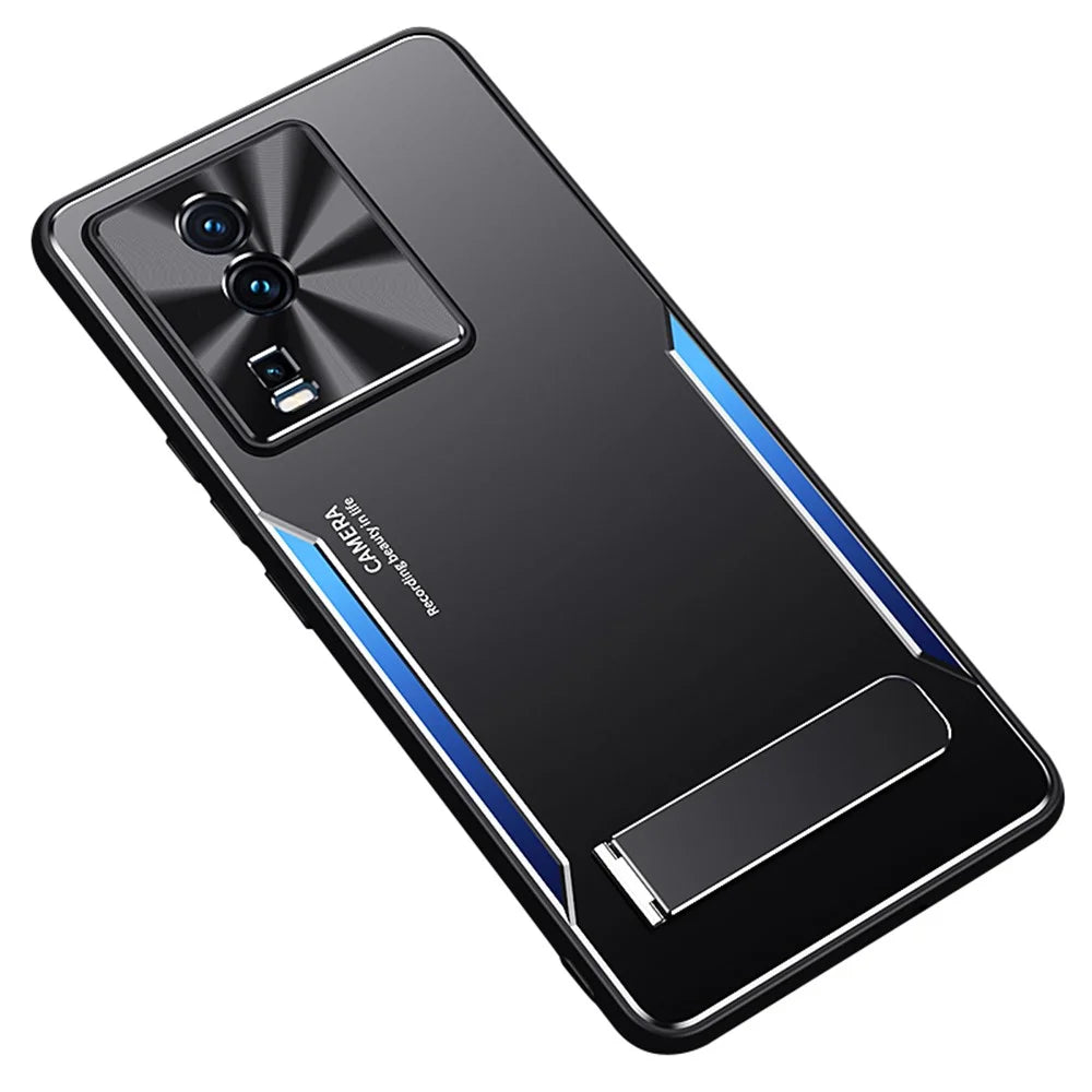 For vivo iQOO Neo7 5G Kickstand Phone Cover TPU + Aluminum Alloy Anti-Fingerprint Phone Case - Blue - 1