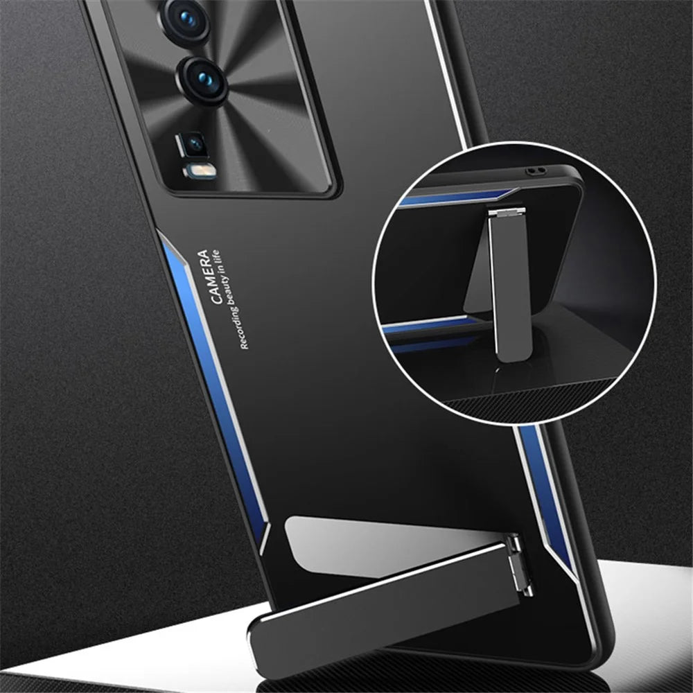 For vivo iQOO Neo7 5G Kickstand Phone Cover TPU + Aluminum Alloy Anti-Fingerprint Phone Case - Blue - 4