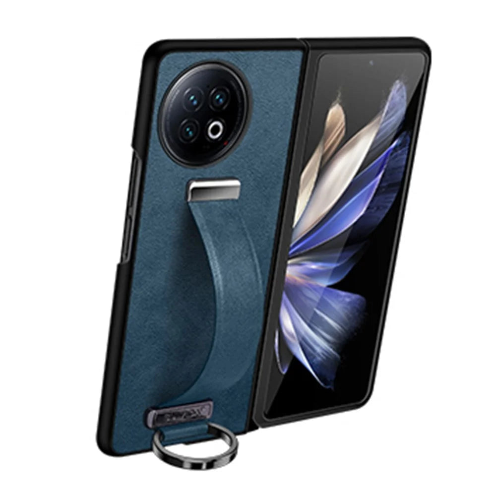 SULADA Fashion Series for vivo X Fold2 Leather Coated PC Cover Wristband Kickstand Folding Phone Case - Blue - 2