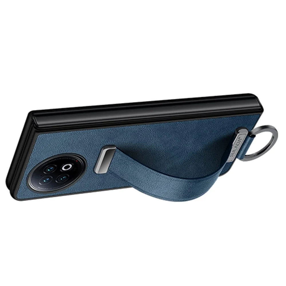 SULADA Fashion Series for vivo X Fold2 Leather Coated PC Cover Wristband Kickstand Folding Phone Case - Blue - 3