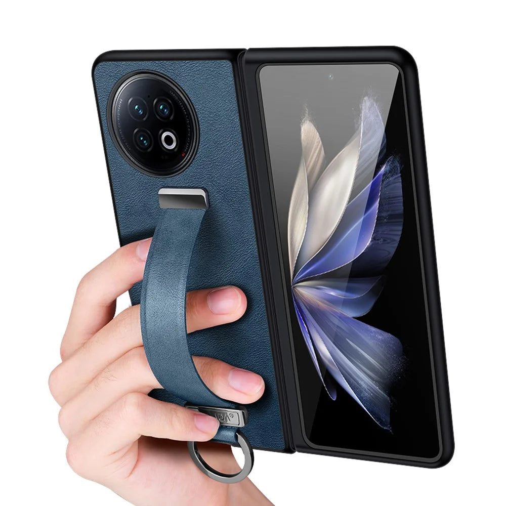 SULADA Fashion Series for vivo X Fold2 Leather Coated PC Cover Wristband Kickstand Folding Phone Case - Blue - 4