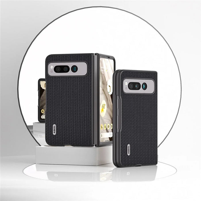 ABEEL For Google Pixel Fold Cowhide Leather Coated PC Phone Case Folding Phone Cover - Black - 2