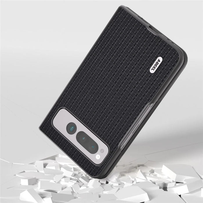 ABEEL For Google Pixel Fold Cowhide Leather Coated PC Phone Case Folding Phone Cover - Black - 4