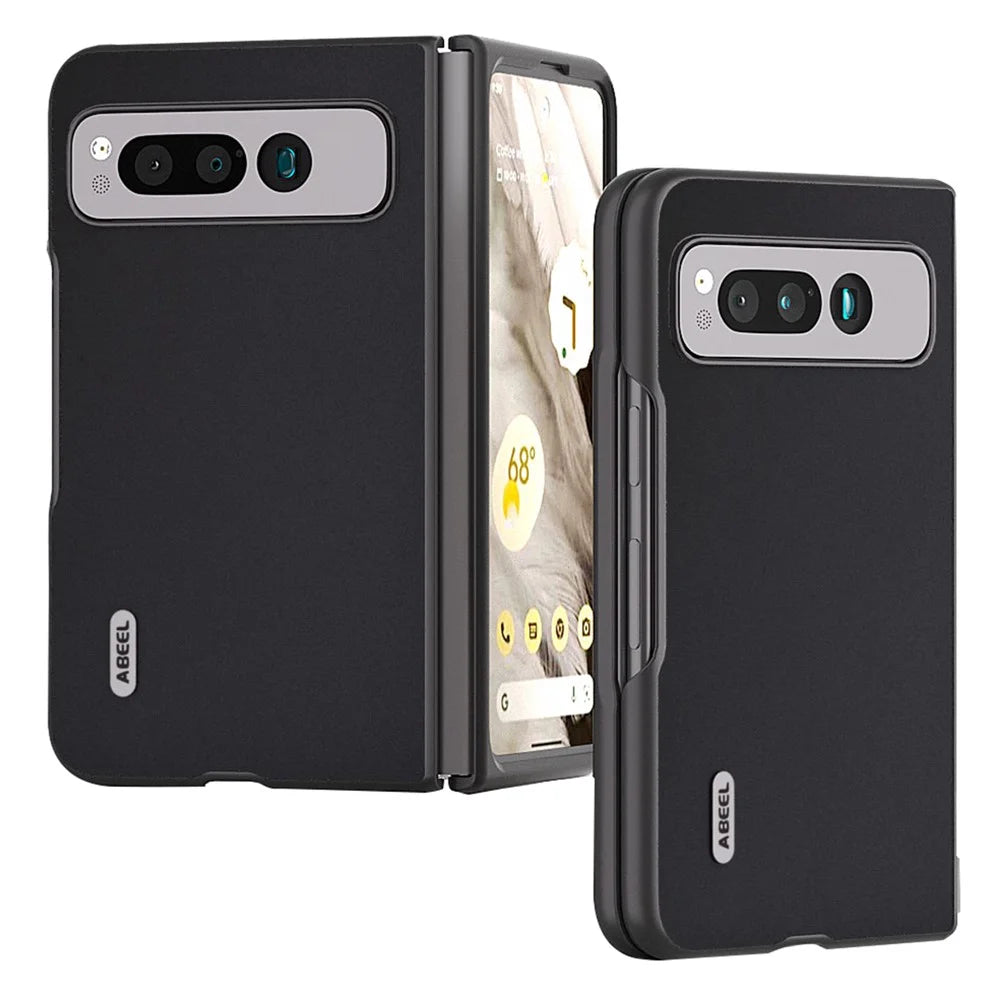 ABEEL For Google Pixel Fold Cowhide Leather+PC Phone Case Anti-Fall  Protective Cover - Black - 1