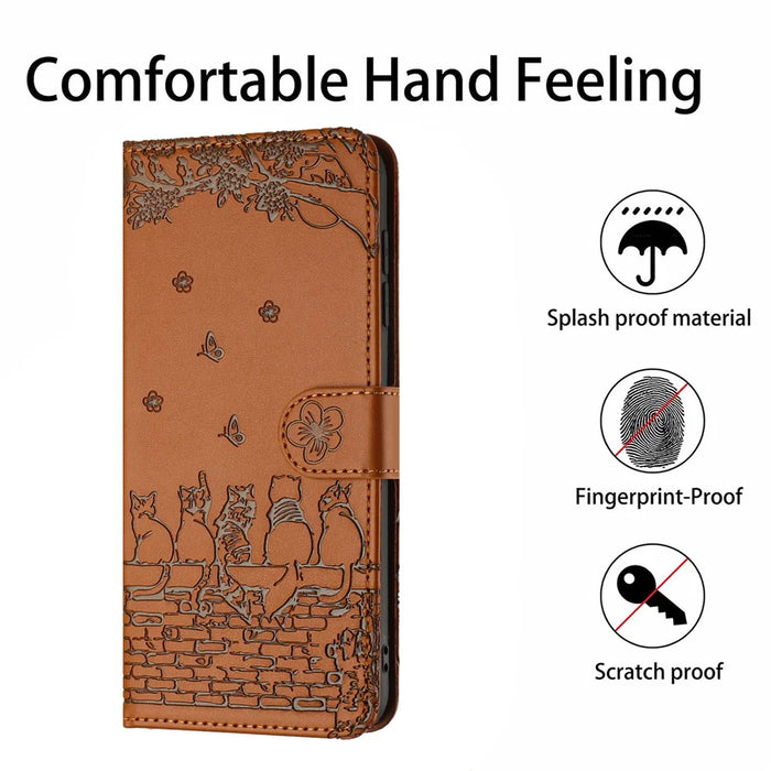 For iPhone 15 Pro Max Wall Cats Imprinted PU Leather Stand Phone Cover Wallet Case with Strap - Brown - 4