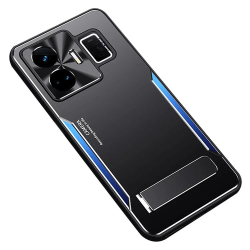 For Realme GT Neo 5 5G / GT3 5G Dustproof Cell Phone Shell TPU+Aluminium Alloy Cover Kickstand Phone Case - Blue - 1