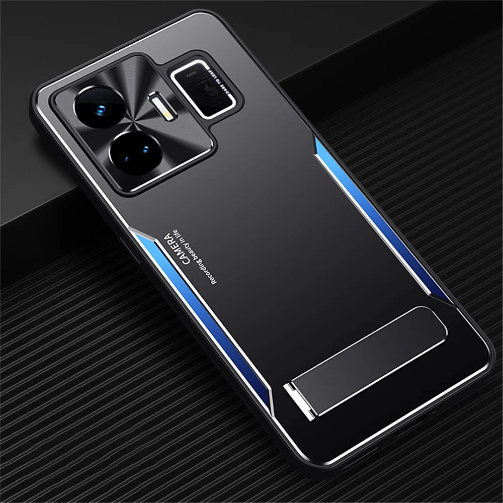 For Realme GT Neo 5 5G / GT3 5G Dustproof Cell Phone Shell TPU+Aluminium Alloy Cover Kickstand Phone Case - Blue - 2