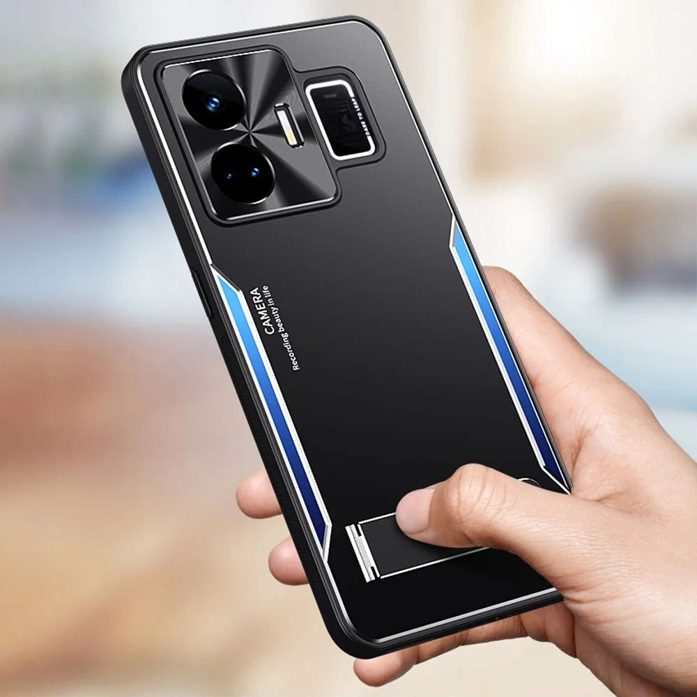 For Realme GT Neo 5 5G / GT3 5G Dustproof Cell Phone Shell TPU+Aluminium Alloy Cover Kickstand Phone Case - Blue - 4