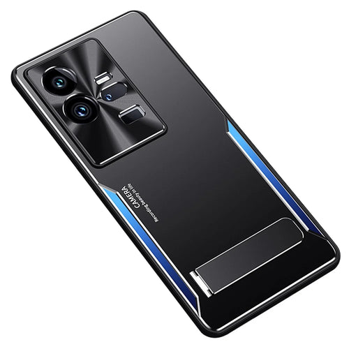 Kickstand Phone Case for vivo iQOO 11 Pro 5G , Soft TPU + Hard Aluminium Alloy Anti-fall Cover - Blue - 1