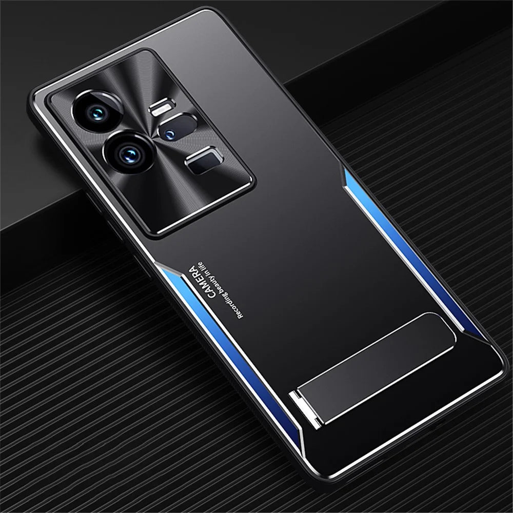 Kickstand Phone Case for vivo iQOO 11 Pro 5G , Soft TPU + Hard Aluminium Alloy Anti-fall Cover - Blue - 2