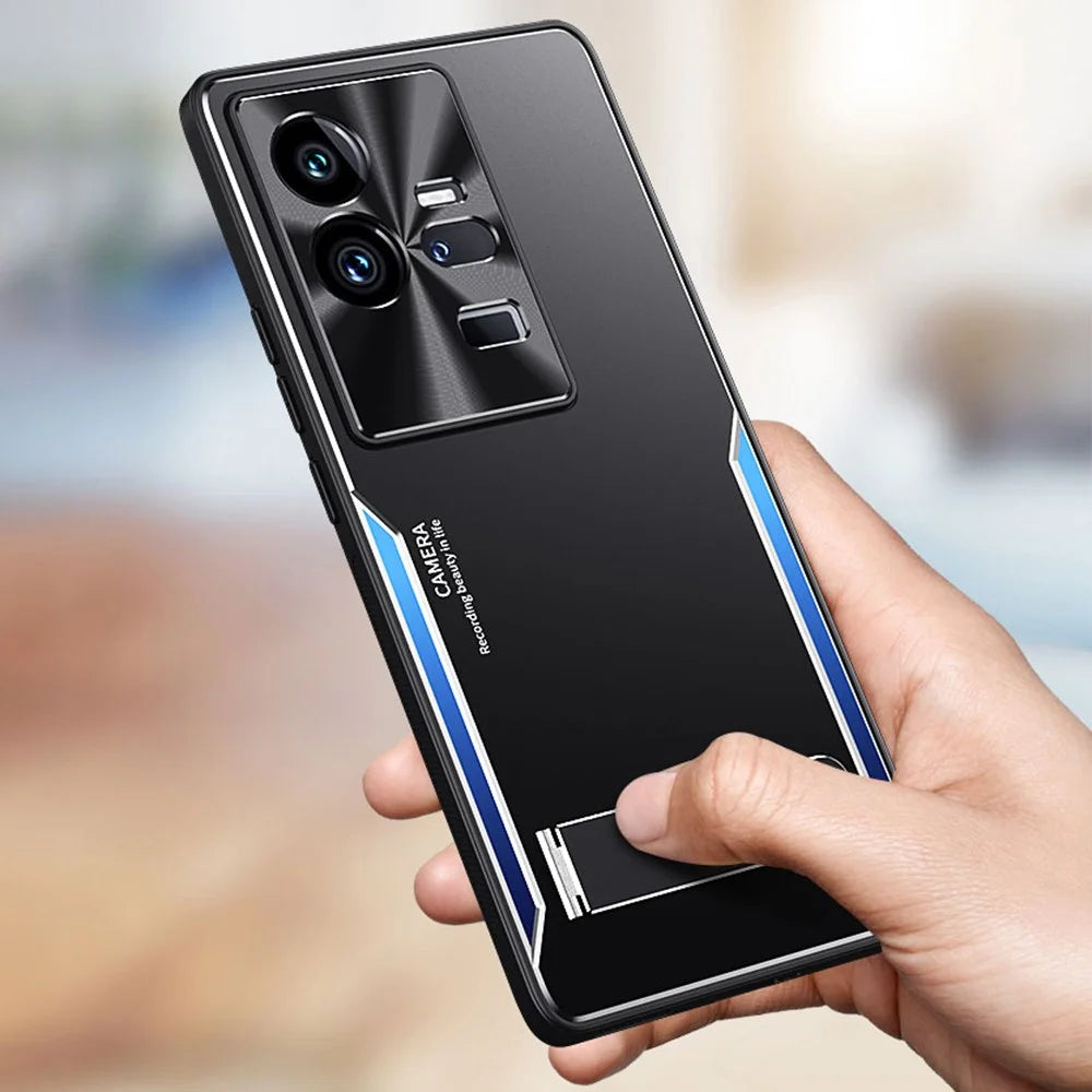 Kickstand Phone Case for vivo iQOO 11 Pro 5G , Soft TPU + Hard Aluminium Alloy Anti-fall Cover - Blue - 4