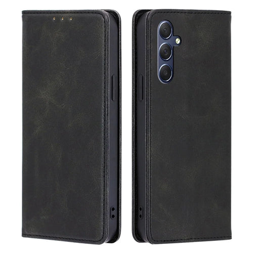 For Samsung Galaxy M54 5G / F54 5G Calf Texture Leather Cover Stand Wallet Phone Case - Black - 1