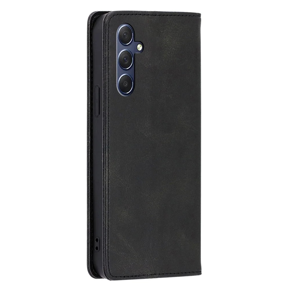 For Samsung Galaxy M54 5G / F54 5G Calf Texture Leather Cover Stand Wallet Phone Case - Black - 6