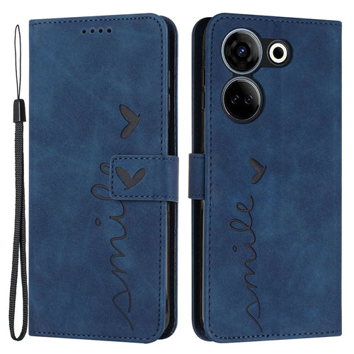 For TECNO Camon 20 4G / 20 Pro 4G Leather Phone Case Stand Skin-Touch Imprinted Heart Wallet Cover - Sapphire - 1