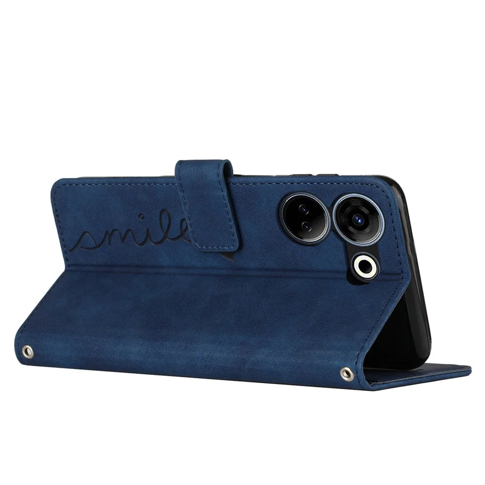For TECNO Camon 20 4G / 20 Pro 4G Leather Phone Case Stand Skin-Touch Imprinted Heart Wallet Cover - Sapphire - 3