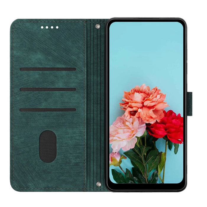 Stand Wallet for TECNO Camon 20 Premier 5G Skin-Touch Imprinted Lines Case Phone Leather Cover - Green - 2
