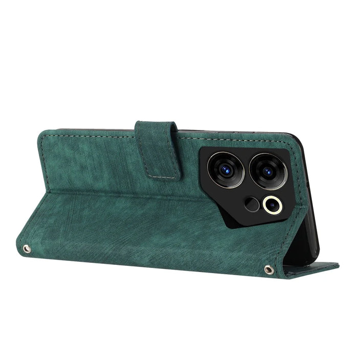 Stand Wallet for TECNO Camon 20 Premier 5G Skin-Touch Imprinted Lines Case Phone Leather Cover - Green - 3