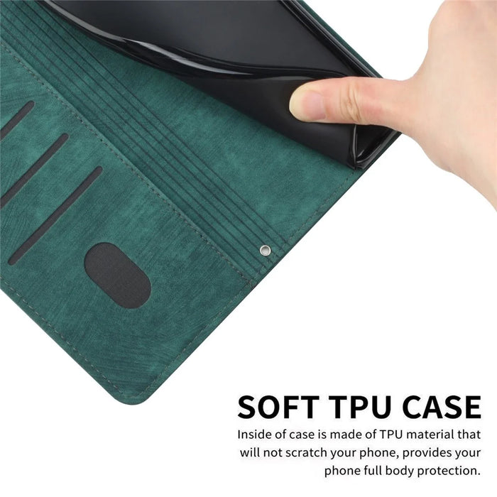 Stand Wallet for TECNO Camon 20 Premier 5G Skin-Touch Imprinted Lines Case Phone Leather Cover - Green - 4