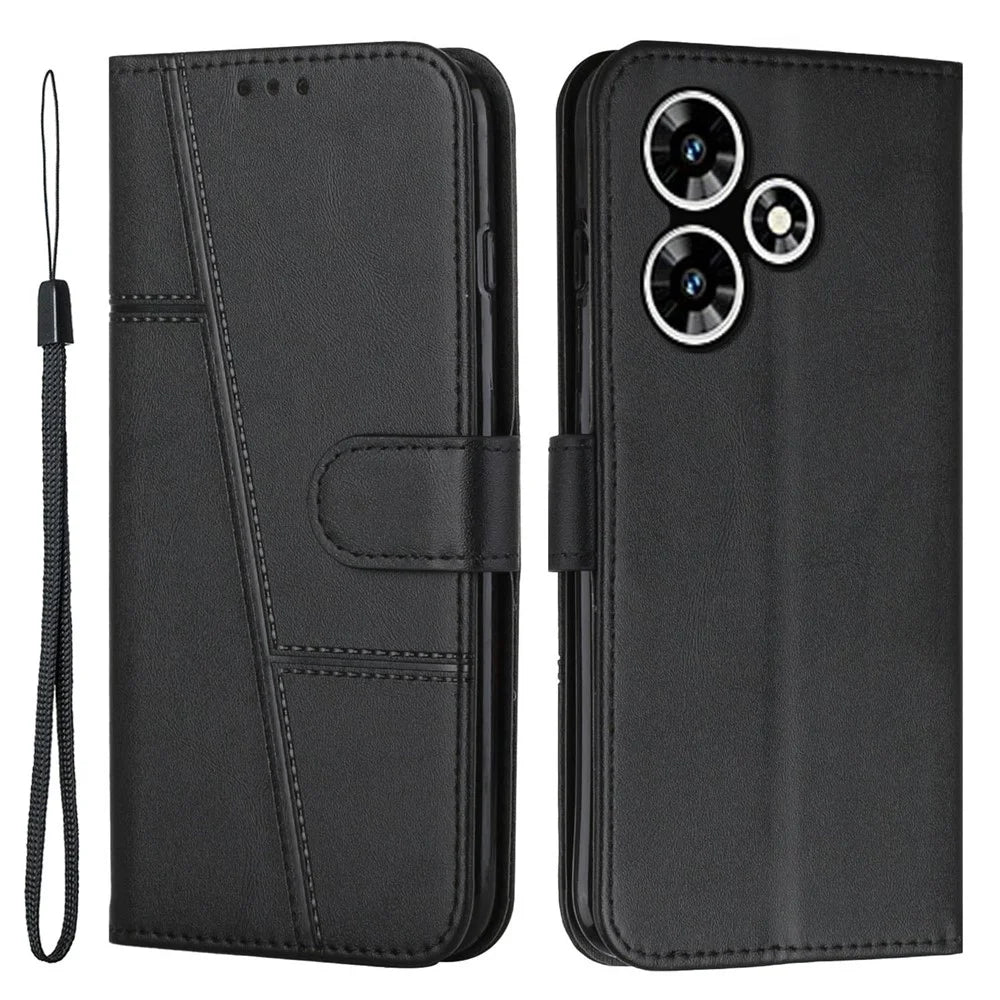 For Infinix Hot 30 Smartphone Case Anti-Scratch PU Leather Magnetic Clasp Wallet Stand Cover - Black - 1