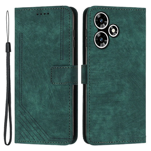 Stand Wallet for Infinix Hot 30 Skin-Touch Imprinted Lines Case Phone Leather Anti-Drop Cover - Green - 1