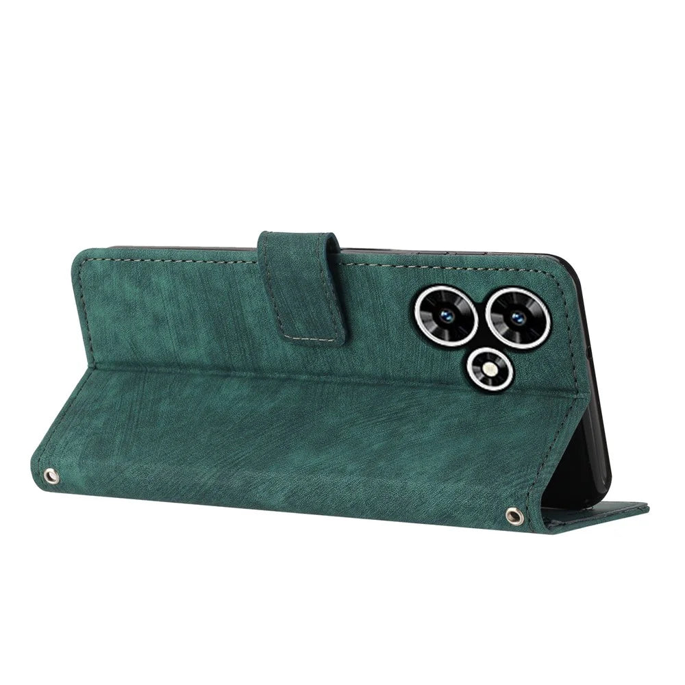 Stand Wallet for Infinix Hot 30 Skin-Touch Imprinted Lines Case Phone Leather Anti-Drop Cover - Green - 3