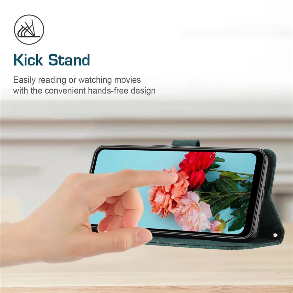 Stand Wallet for Infinix Hot 30 Skin-Touch Imprinted Lines Case Phone Leather Anti-Drop Cover - Green - 6