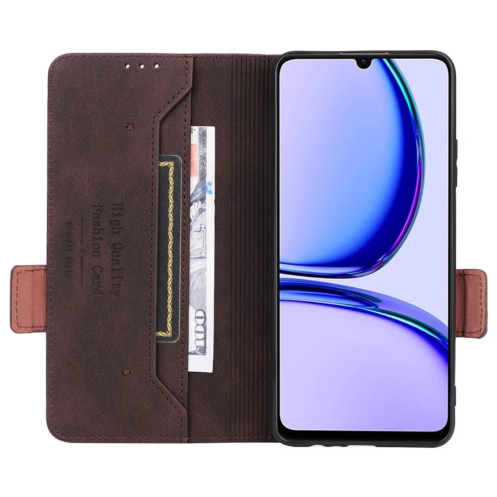For Realme C53 (Global) / C53 (India) / C51 / Narzo N53 4G Phone Wallet Case PU Leather Hardware Decor Stand Cover - Coffee - 2