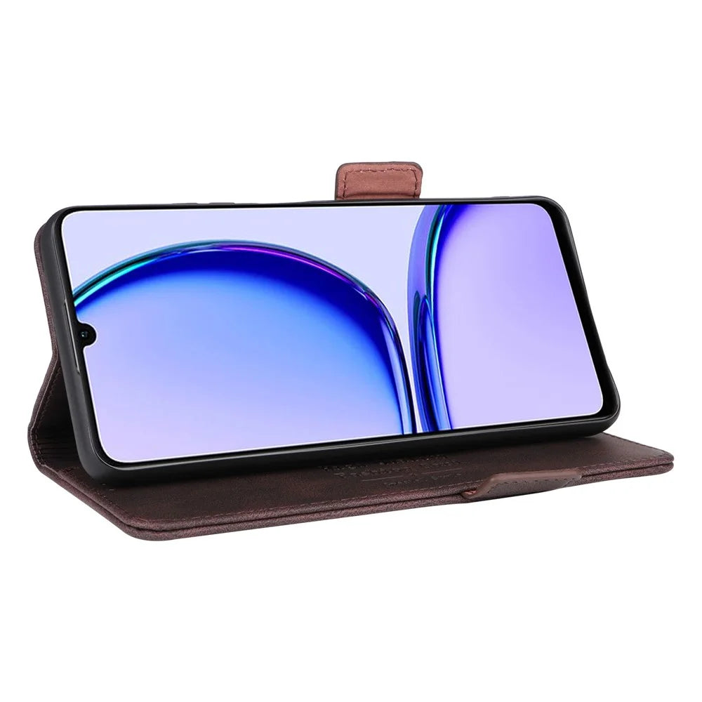 For Realme C53 (Global) / C53 (India) / C51 / Narzo N53 4G Phone Wallet Case PU Leather Hardware Decor Stand Cover - Coffee - 3