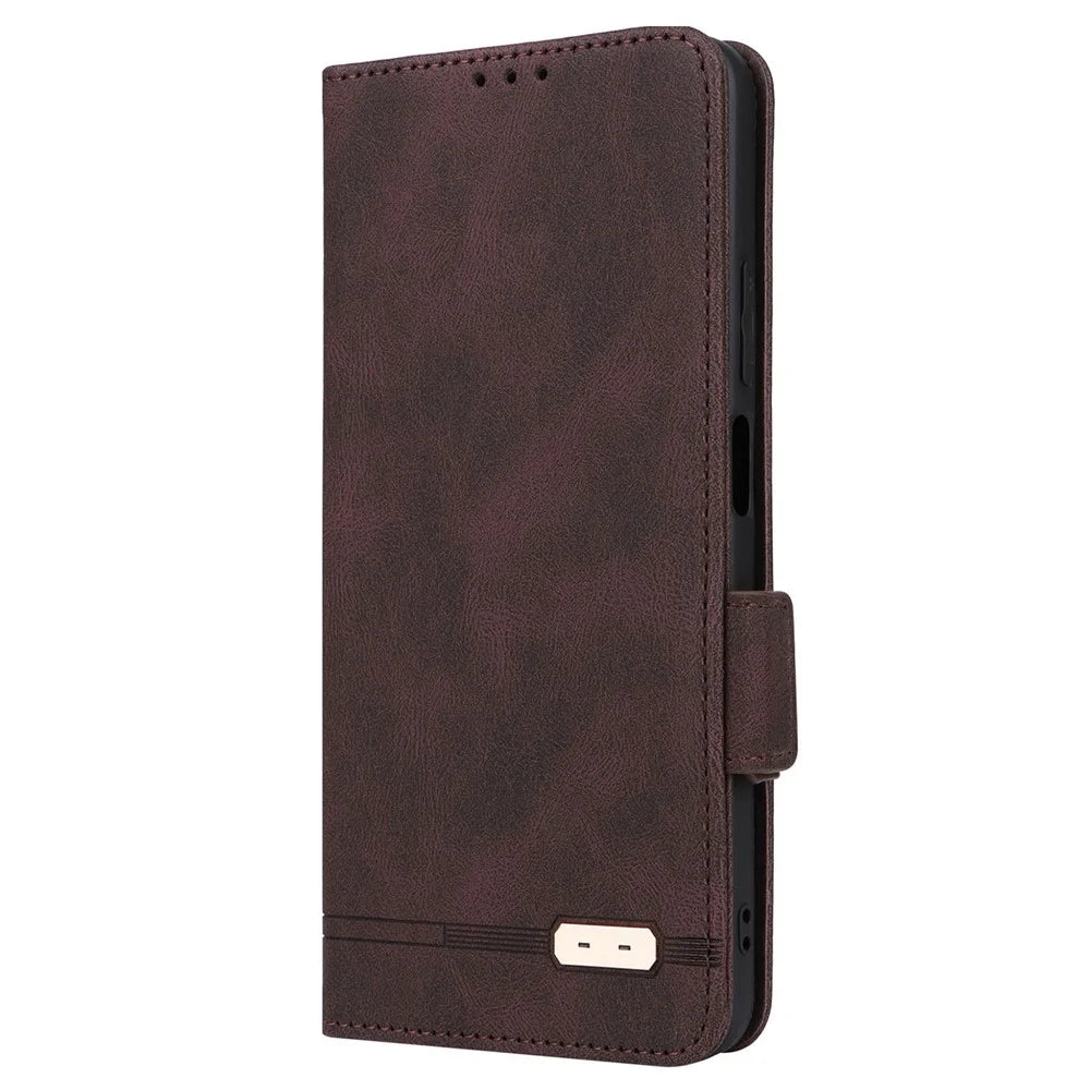For Realme C53 (Global) / C53 (India) / C51 / Narzo N53 4G Phone Wallet Case PU Leather Hardware Decor Stand Cover - Coffee - 5