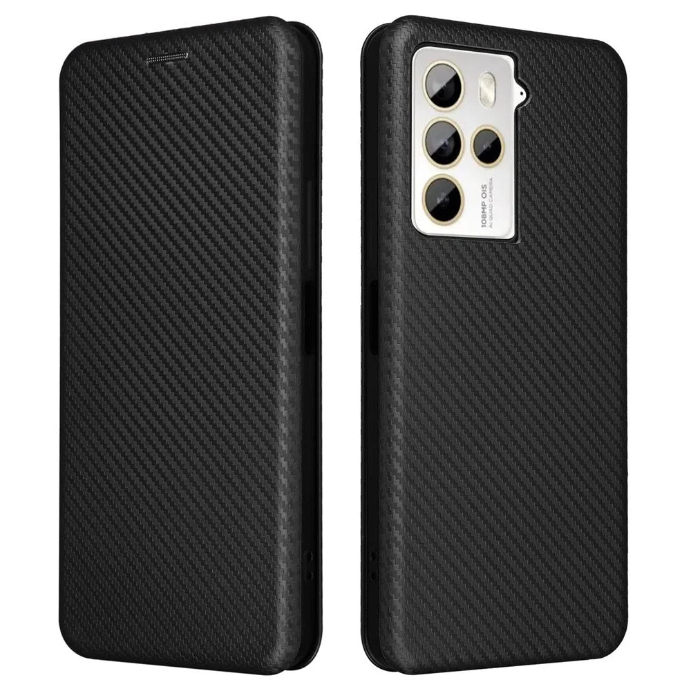 For HTC U23 Pro 5G Phone Stand Case Carbon Fiber Texture Leather Cover with Card Slot - Black - 1