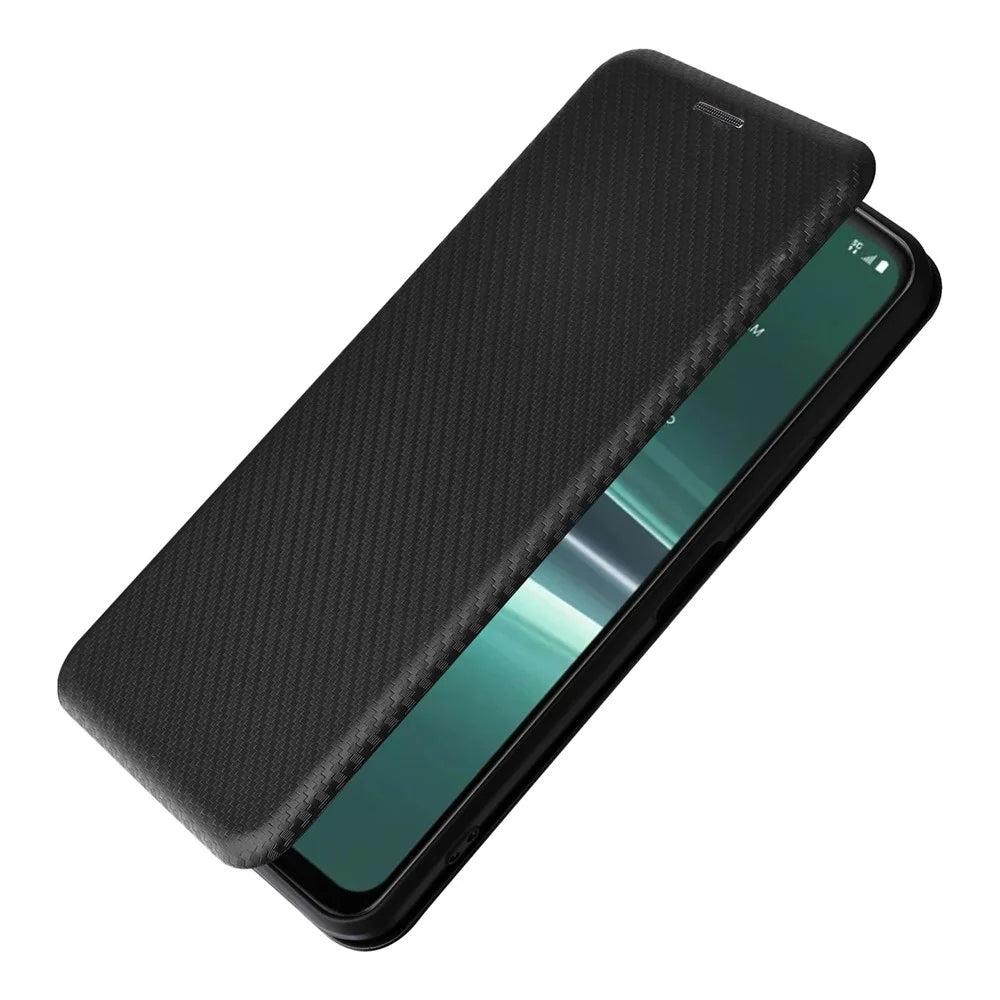 For HTC U23 Pro 5G Phone Stand Case Carbon Fiber Texture Leather Cover with Card Slot - Black - 5