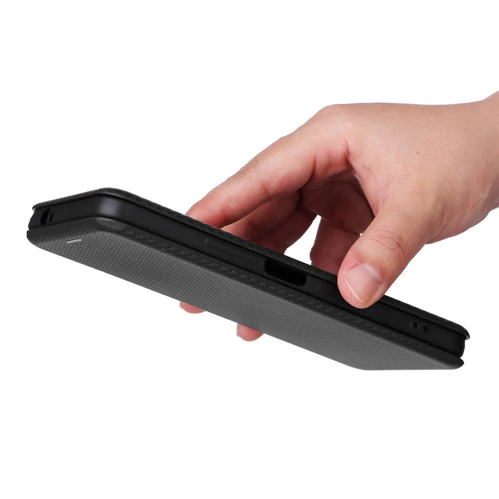 For HTC U23 Pro 5G Phone Stand Case Carbon Fiber Texture Leather Cover with Card Slot - Black - 7