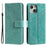 For iPhone 15 PU Leather Stand Cover Mandala Flower Imprint Wallet Phone Case with Strap - Green - 1