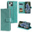 For iPhone 15 PU Leather Stand Cover Mandala Flower Imprint Wallet Phone Case with Strap - Green - 7