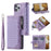 PU Leather Phone Case for iPhone 15 Pro Max Rhombus Pattern Imprinted Zipper Pocket Wallet Stand Cover with Strap - Purple - 1