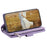 PU Leather Phone Case for iPhone 15 Pro Max Rhombus Pattern Imprinted Zipper Pocket Wallet Stand Cover with Strap - Purple - 3