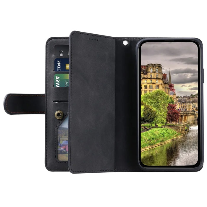 For iPhone 15 Pro Max Anti-dust PU Leather Phone Case Zipper Pocket 9 Card Slots Protective Cover - Black - 2