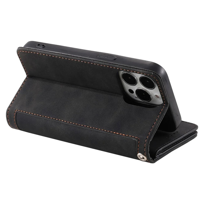For iPhone 15 Pro Anti-Drop PU Leather Phone Cover Zipper Pocket 9 Card Slots Shockproof Case - Black - 4